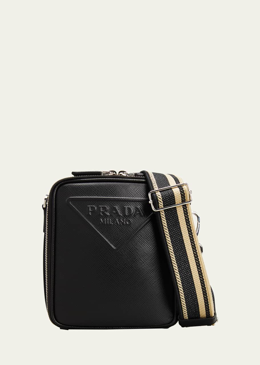 Prada men's saffiano leather shoulder bag discount