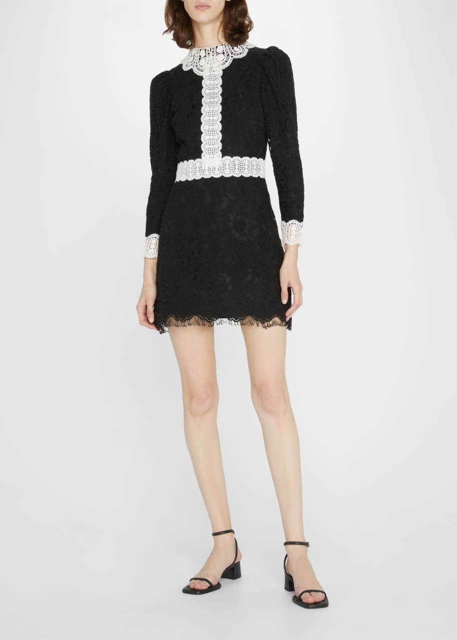 chinese dress ladies alice + olivia Women's Chara Long Sleeve Lace Vegan Pleated Mini Dress,  Black, 0 at Amazon Women's Clothing store main image 0