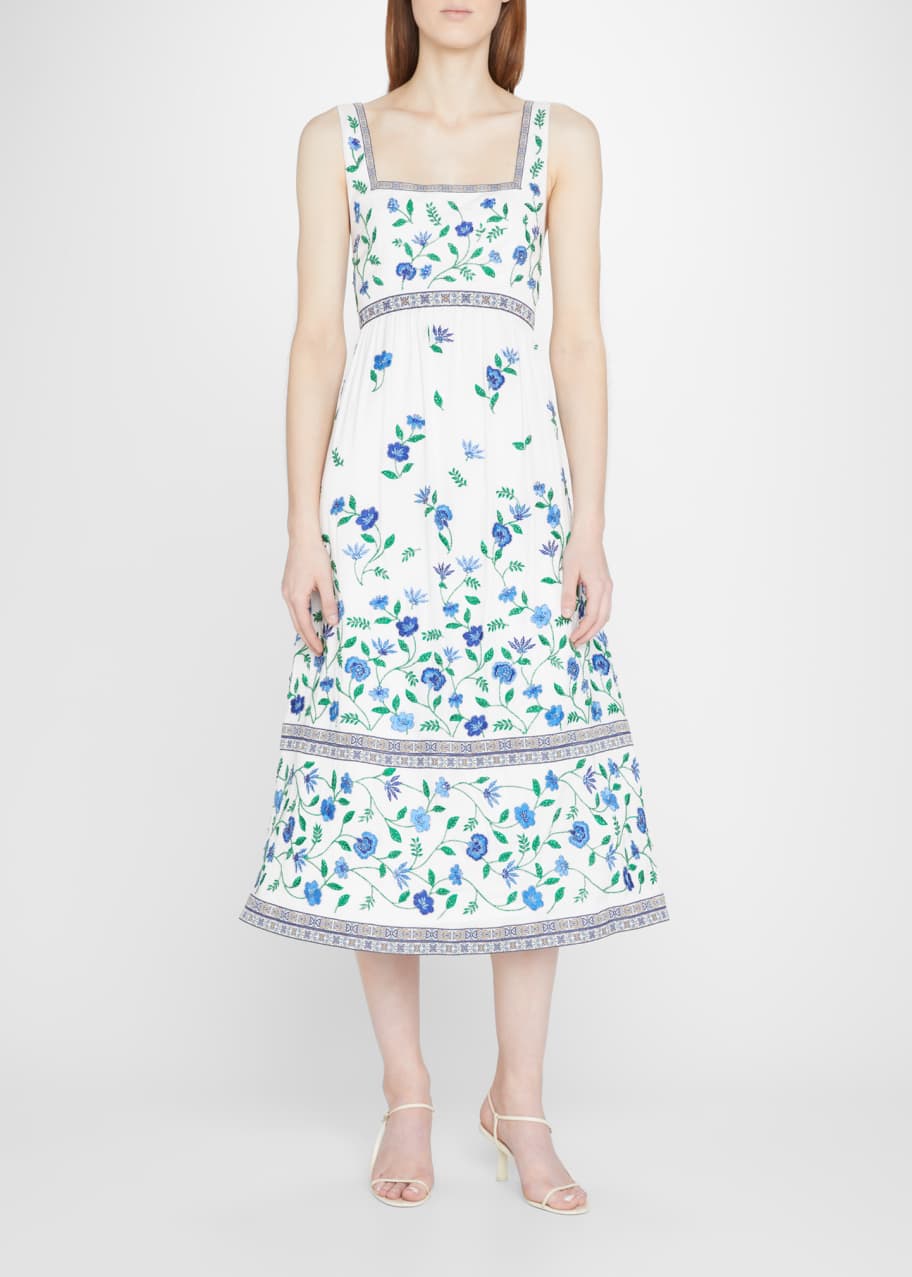 knee length dresses for ladies alice + olivia Marna Smocked Floral Midi Dress