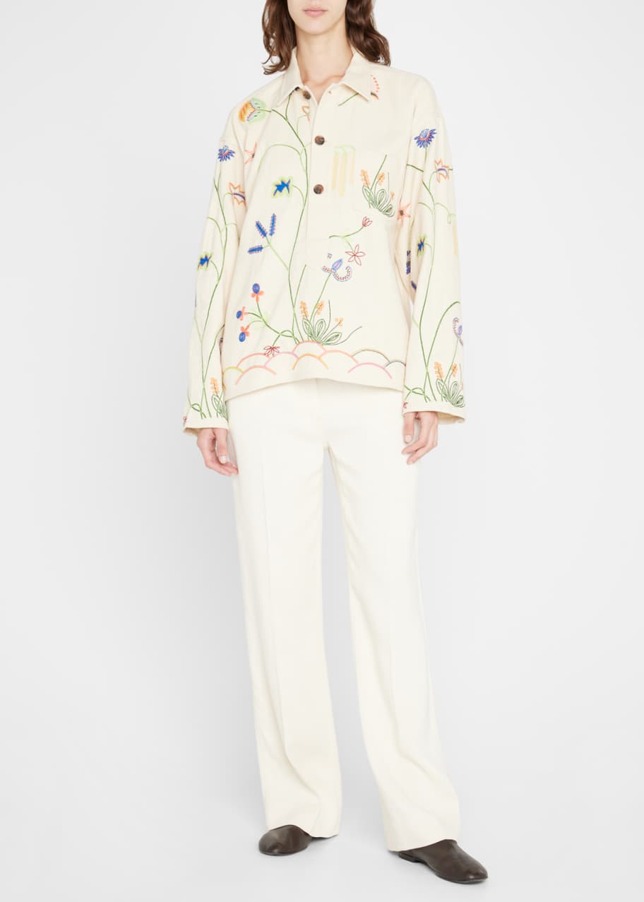Bode Wildflower-Embroidered Polo Pullover - Bergdorf Goodman