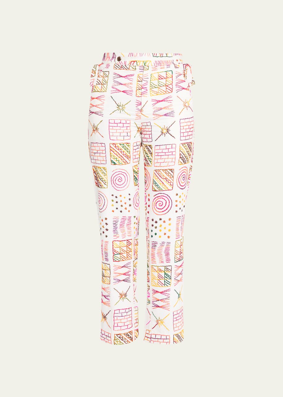Bode Doodle Stitch Straight-Leg Trousers - Bergdorf Goodman