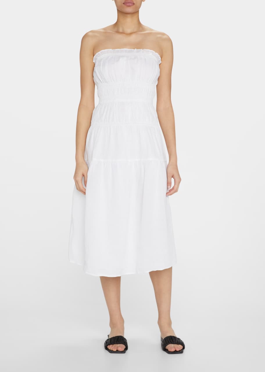 FRAME Smocked Strapless Midi Dress - Bergdorf Goodman