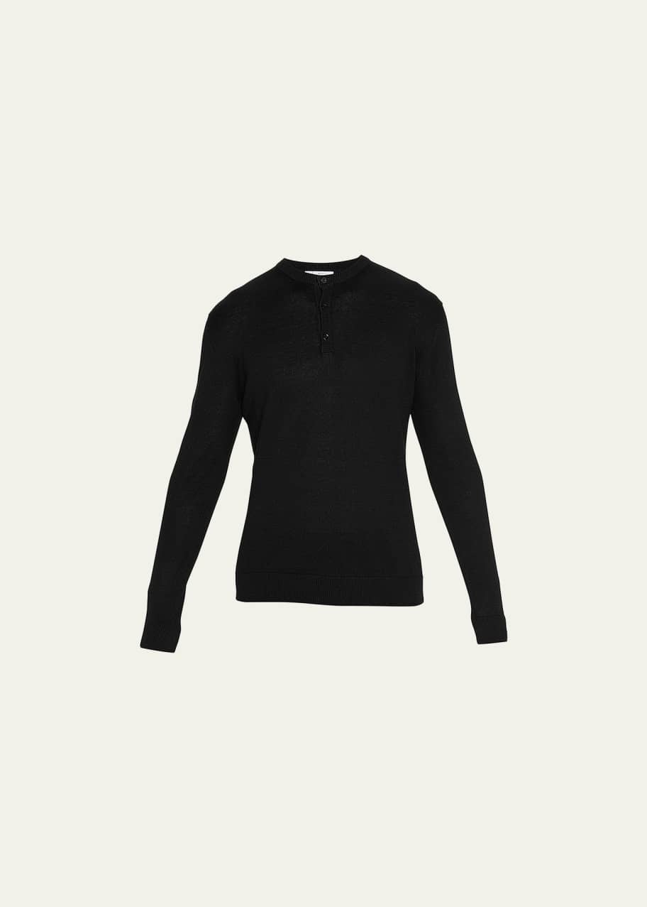 Bergdorf Goodman Men's LinenCotton Long Sleeve Henley Sweater Bergdorf Goodman