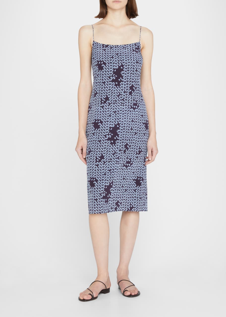 Theory Smocked-Back Tile-Print Midi Slip Dress - Bergdorf Goodman