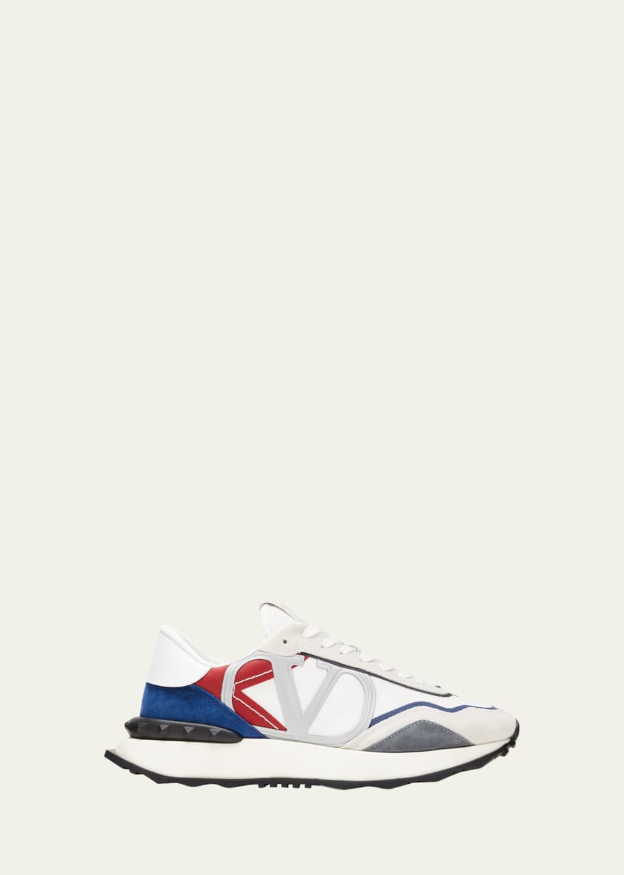 Men s V Logo Fabric Leather Low Top Sneakers