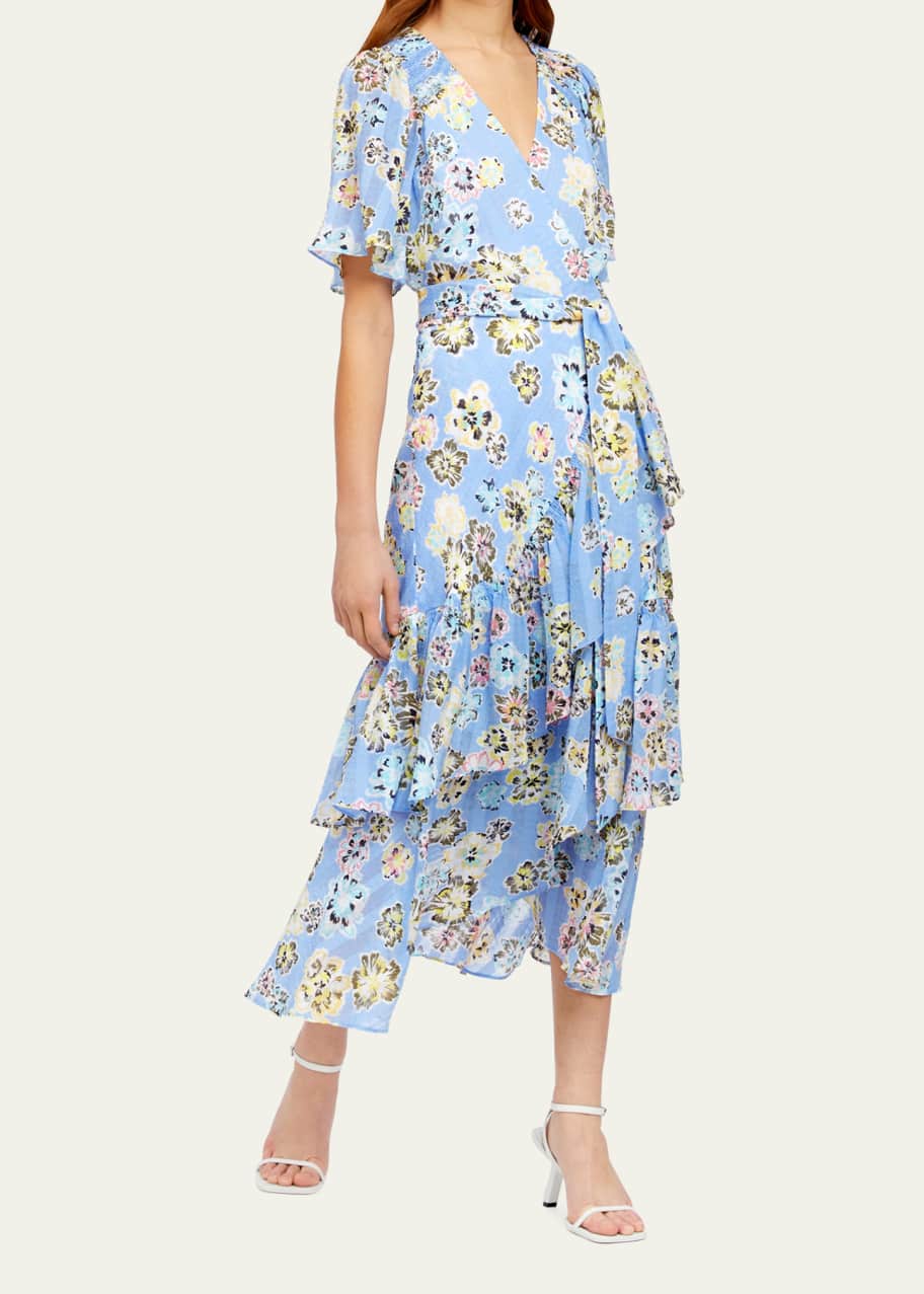 Tanya Taylor Brittany Floral Tiered Wrap Midi Dress - Bergdorf Goodman