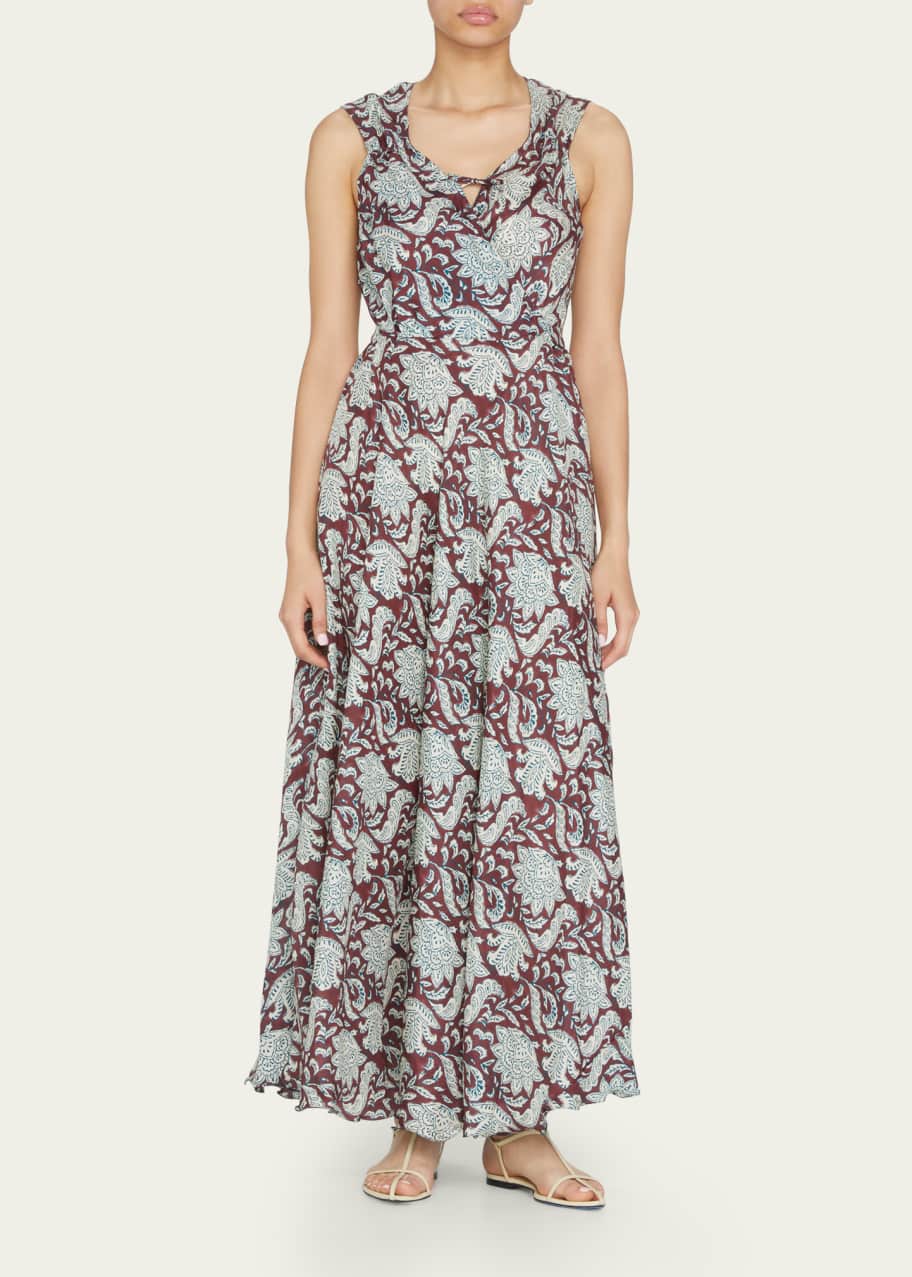 Hannah Artwear Isabella Block-Print Belted Silk Maxi Dress - Bergdorf ...
