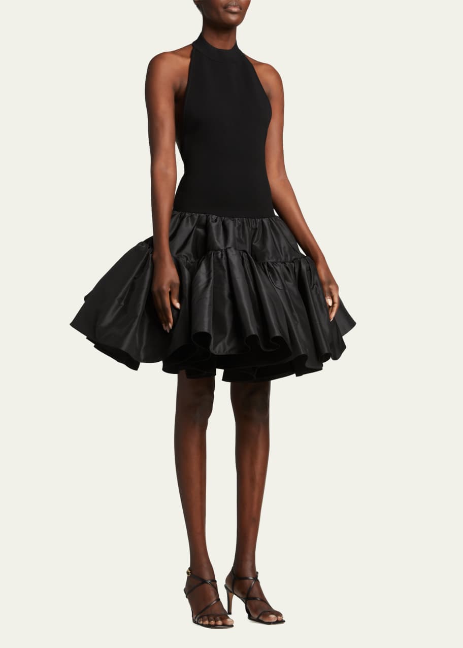 Oscar de la Renta Mixed-Media Tiered Fit-&-Flare Halter Dress - Bergdorf  Goodman