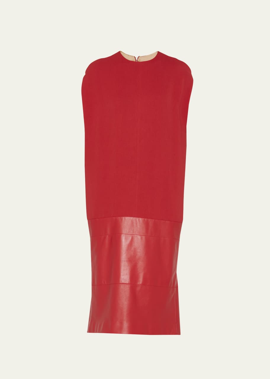 Image 1 of 1: Housse Leather Panel Shift Midi Dress