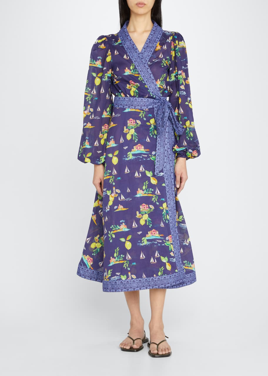REBECCA VALLANCE Amalfi Belted Blouson Sleeve Midi Coverup Robe Bergdorf Goodman