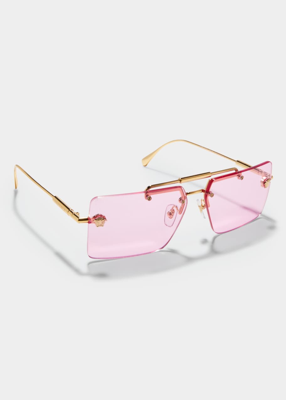 Versace Medusa Rimless Rectangle Metal Sunglasses - Bergdorf Goodman