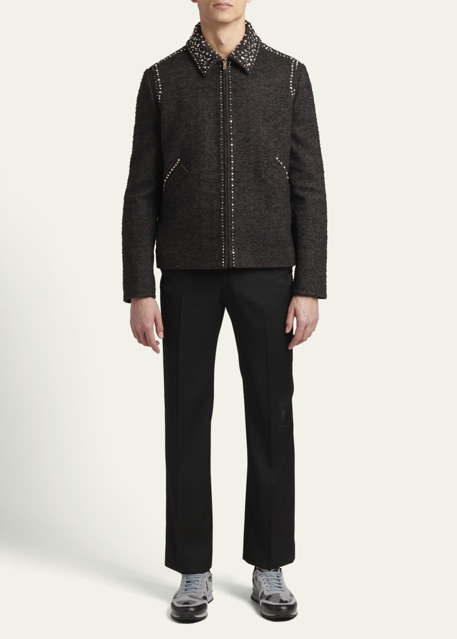 Image 1 of 1: Men's Rockstud-Trim Tweed Blouson Jacket