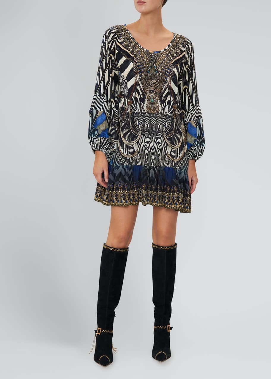 Camilla Blouson-Sleeve A-Line Frill Dress