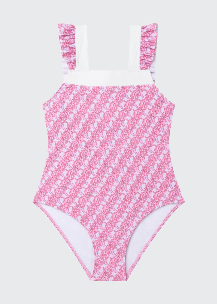Chloe Girl's Logo Heart Ruffle OnePiece Swimsuit, Size 812 Bergdorf