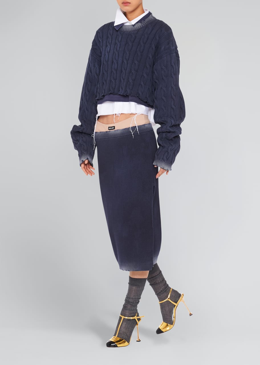 Miu Miu Cropped Cable-Knit Distressed Sweater - Bergdorf Goodman