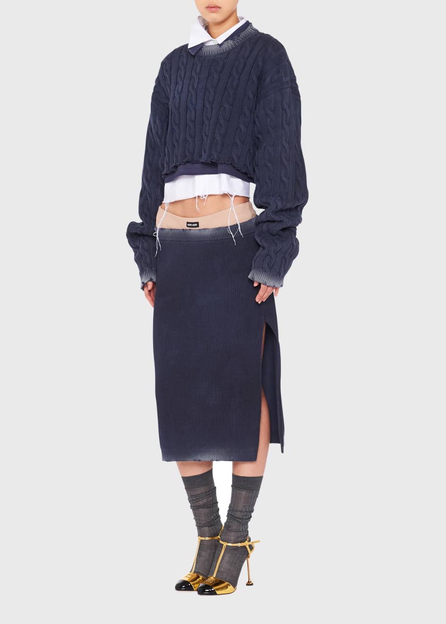 Miu Miu Rib-Knit Distressed Midi Skirt - Bergdorf Goodman