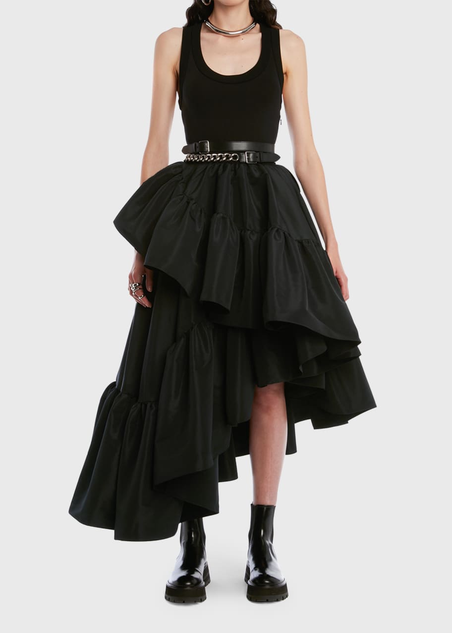 Alexander McQueen Asymmetric Tiered-Ruffle Midi Dress - Bergdorf Goodman