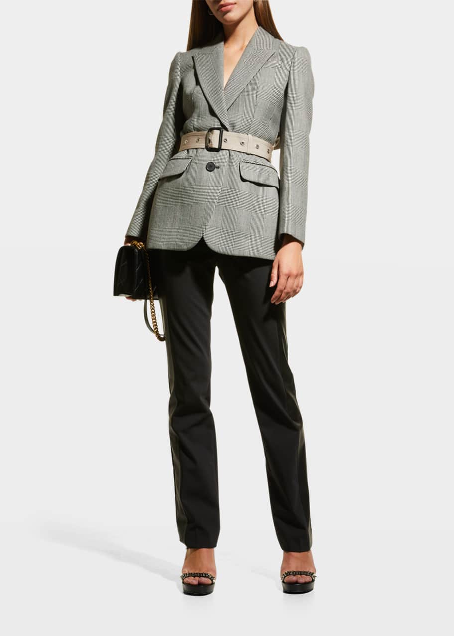 Belted check blazer online