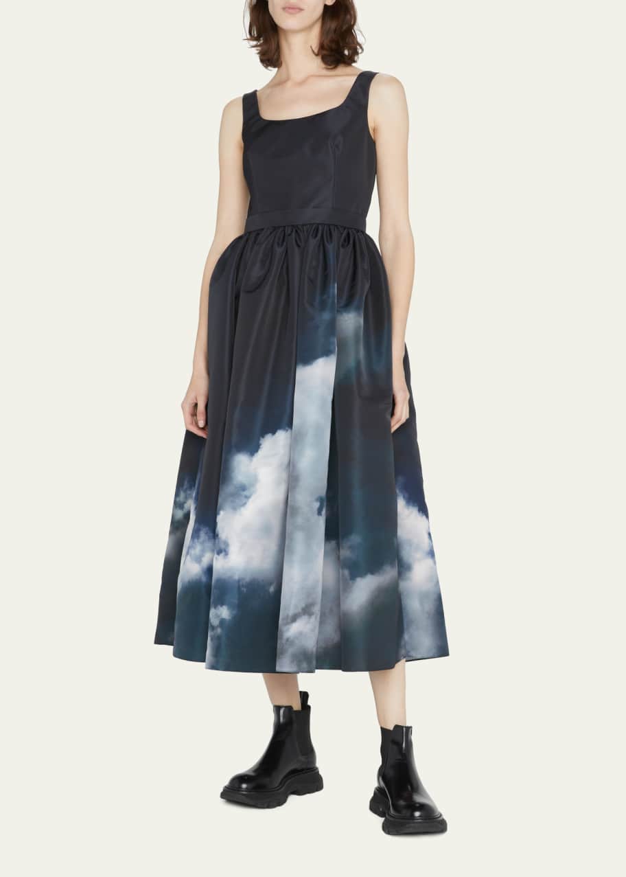 McQueen Storm-Print Midi Dress - Bergdorf Goodman