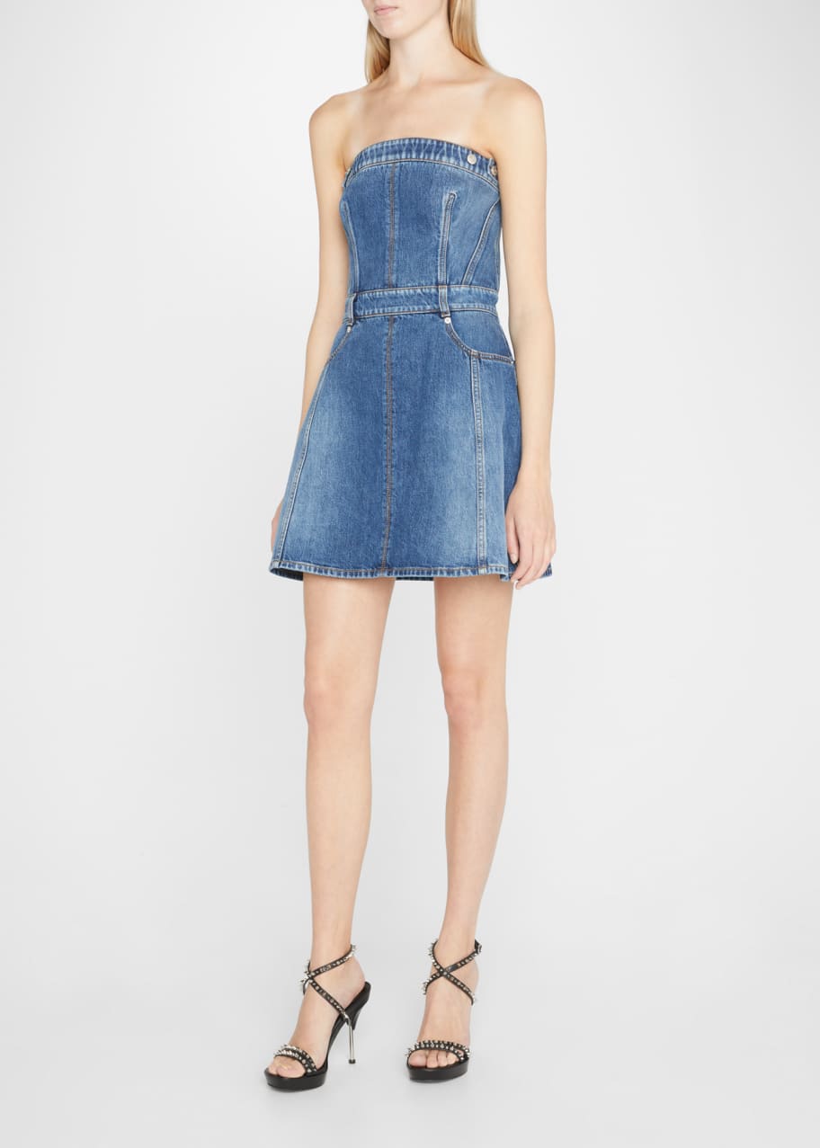 white christmas dresses Trendy Girl Next Door Strapless Denim Mini Dress main image 0