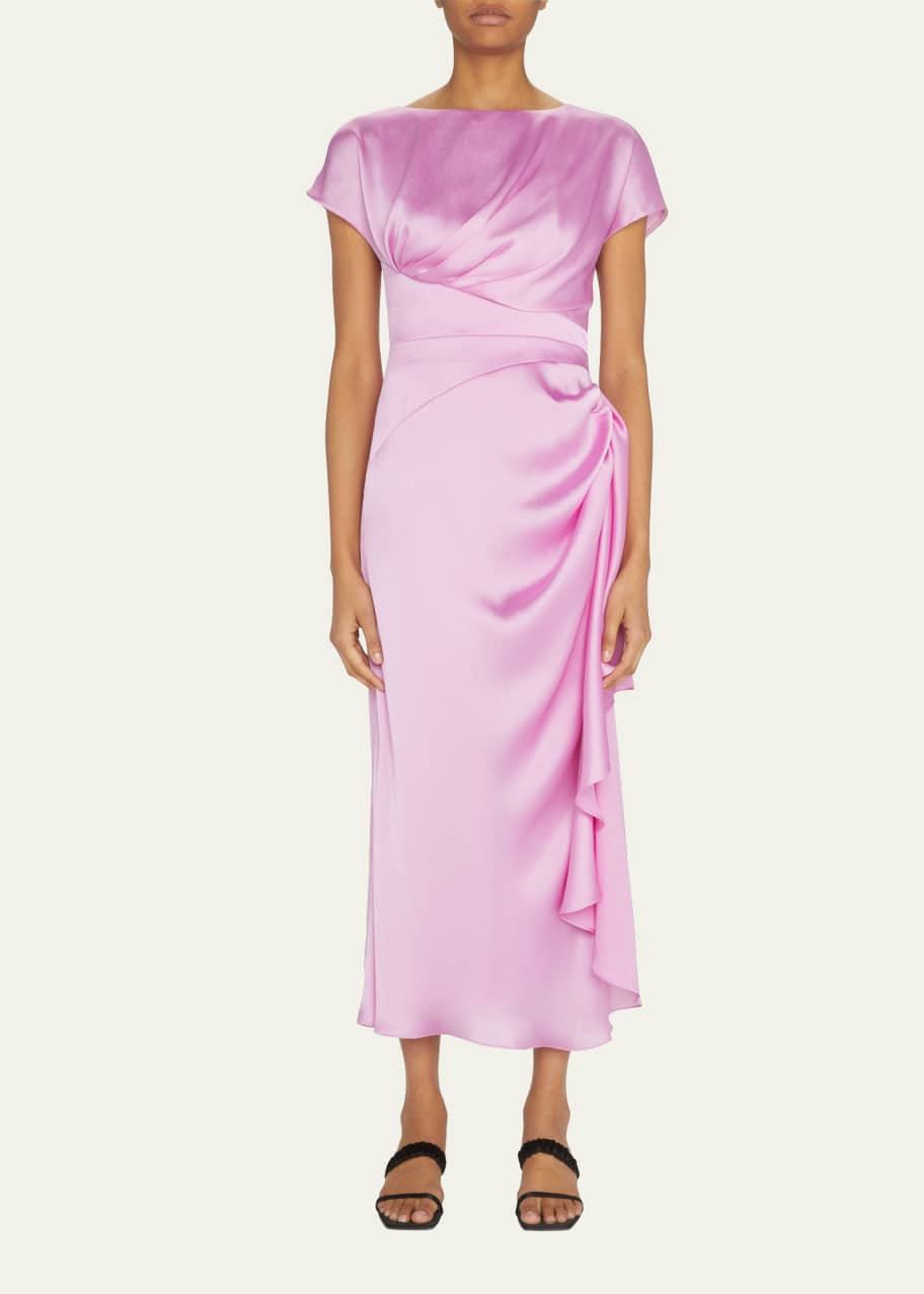 dillards formal plus size dresses Side Ruched Asymmetrical Ruffle Trim Glittery Midi Dress main image 0