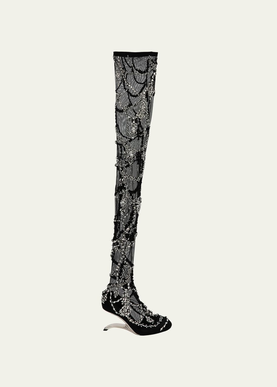 Alexander McQueen Arc Crystal Tulle Over The Knee Boots Bergdorf Goodman