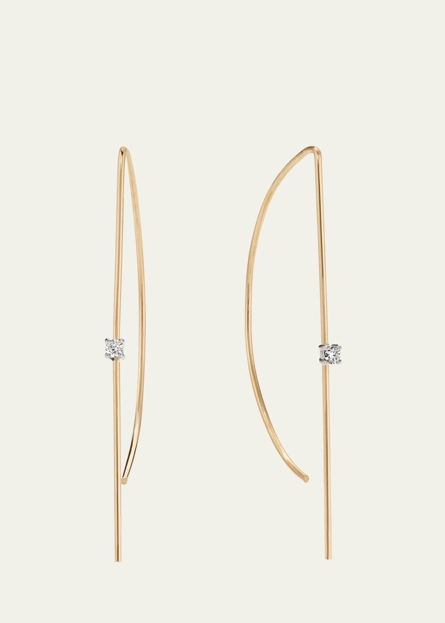 Image 1 of 1: 14K Yellow Gold Small Wire P Hoop Earrings with Diamonds
