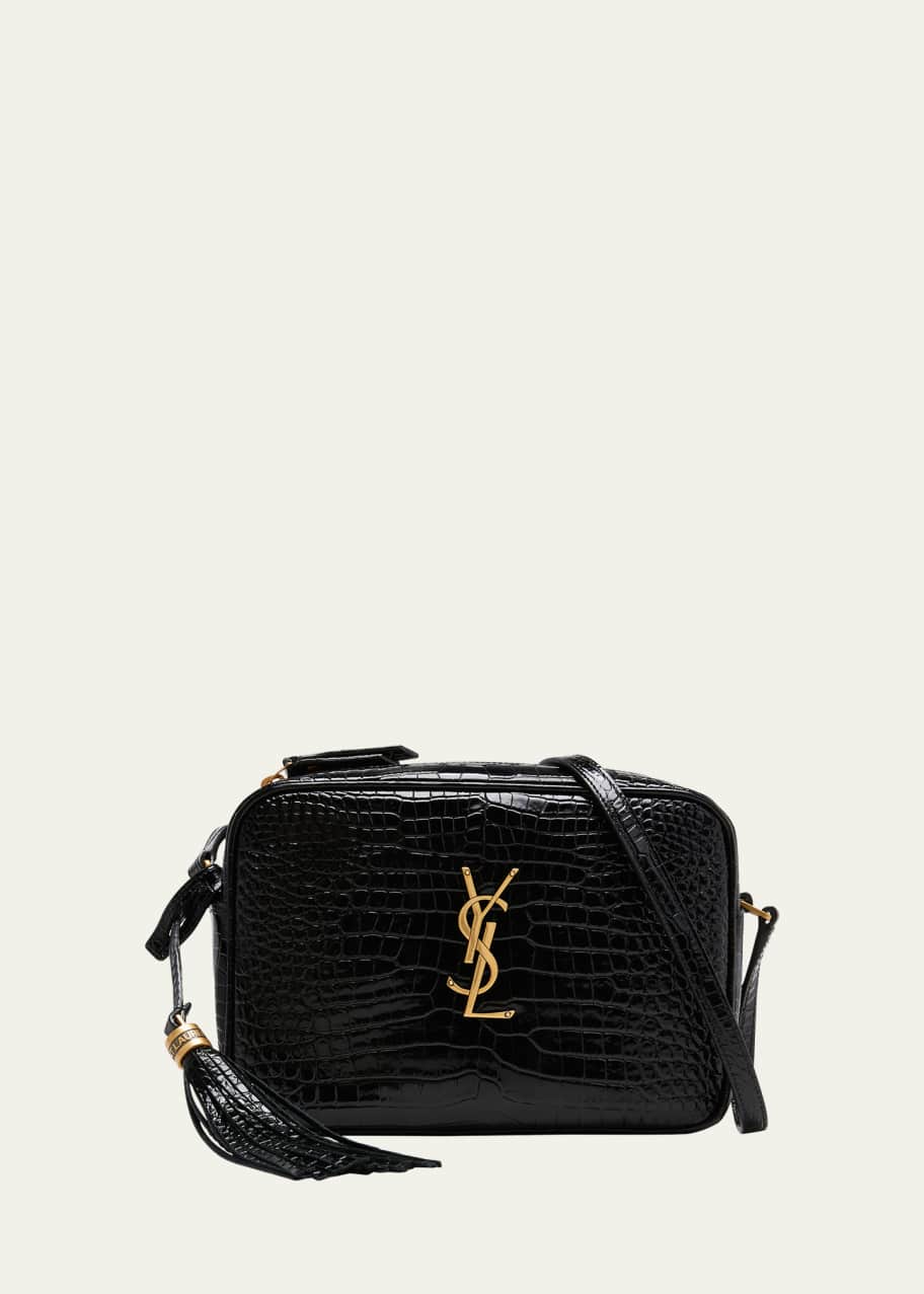 Image 1 of 1: Lou Medium YSL Camera Bag with Tassel in Croc Embossed Leather