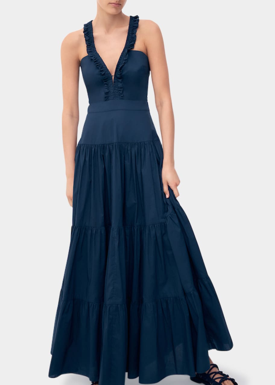 BIRD & KNOLL Stevie Plunge Cotton Poplin Maxi Dress - Bergdorf Goodman