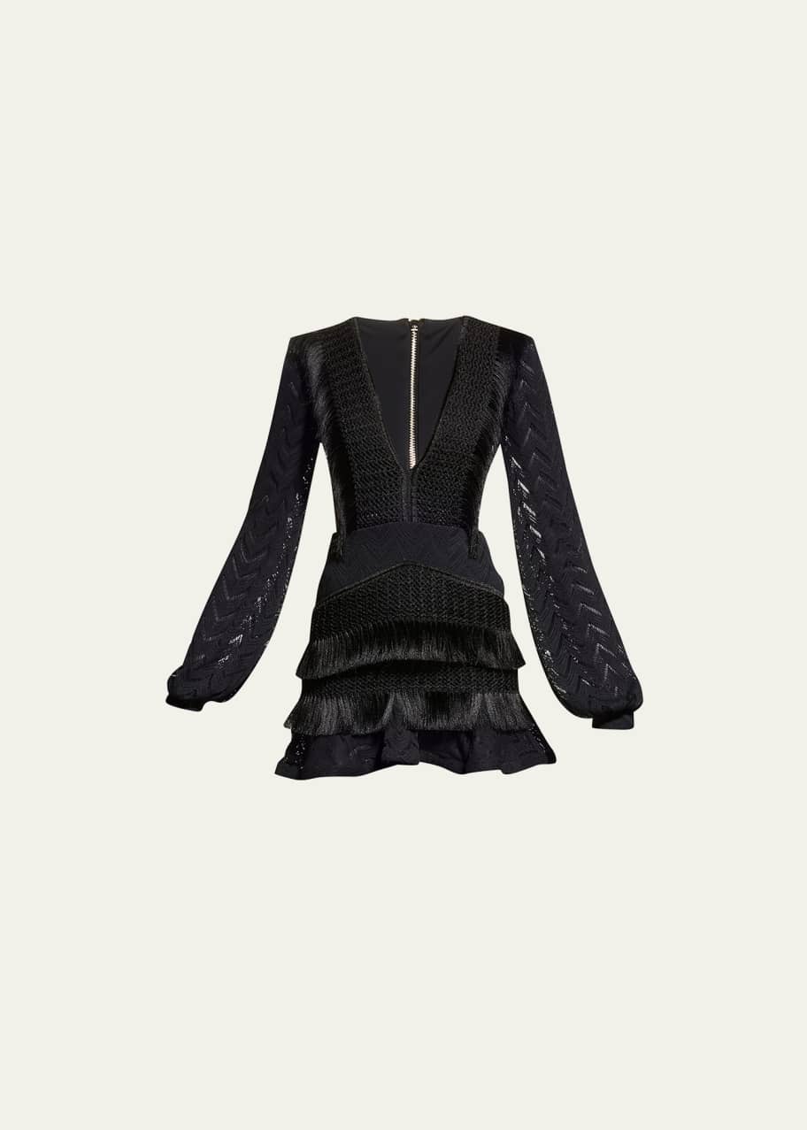 Image 1 of 1: Crochet and Fringe Tiered Mini Dress