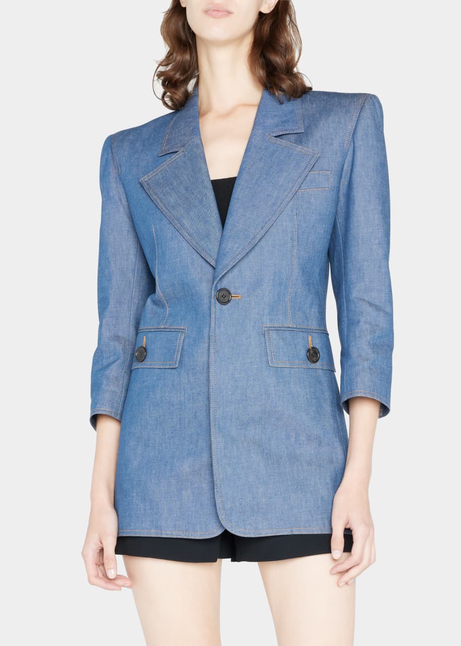 Saint Laurent Denim Oversize One-Button Blazer Dress - Bergdorf Goodman