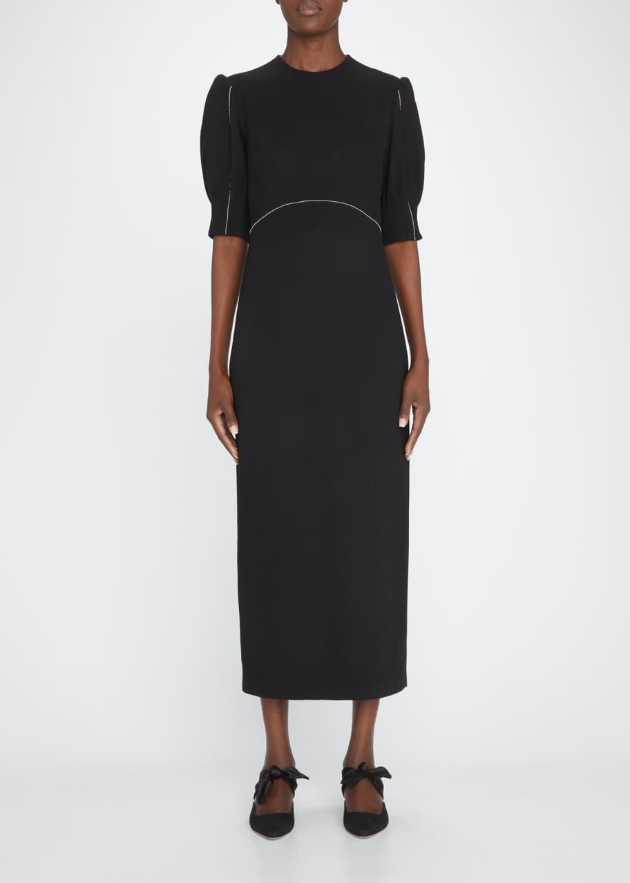 Lela Rose Beaded-Trim Sheath Wool Midi Dress - Bergdorf Goodman