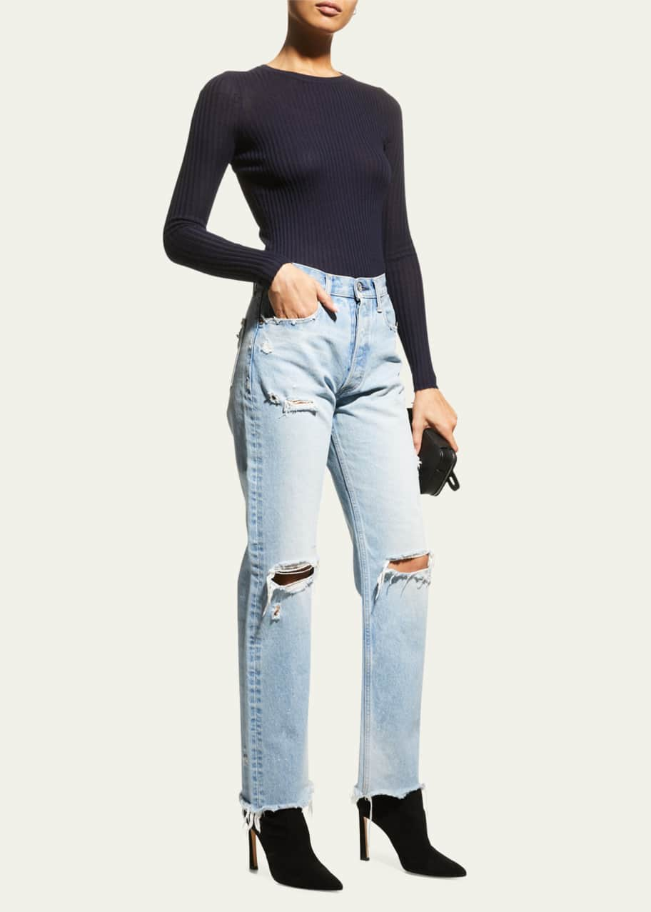 MOUSSY VINTAGE Odessa Wide Straight-Leg Distressed Denim