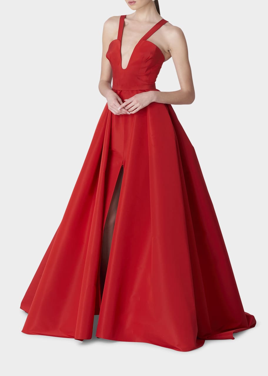 Carolina Herrera Plunging Pleated Overskirt Bustier Gown - Bergdorf Goodman