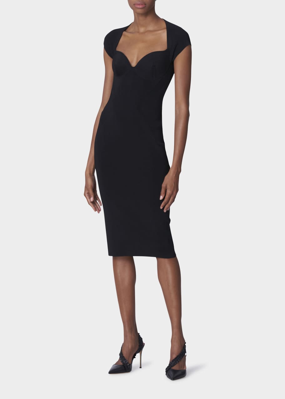 bustier midi bodycon dress shirred mesh bustier midi dress Black / SMALL