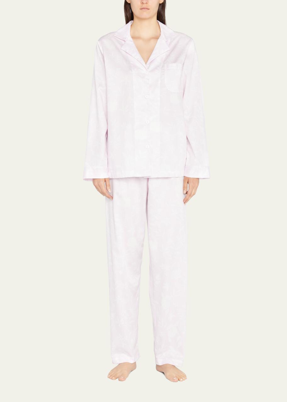 P Jamas White Flowers Pique Two-Piece Pajamas - Bergdorf Goodman