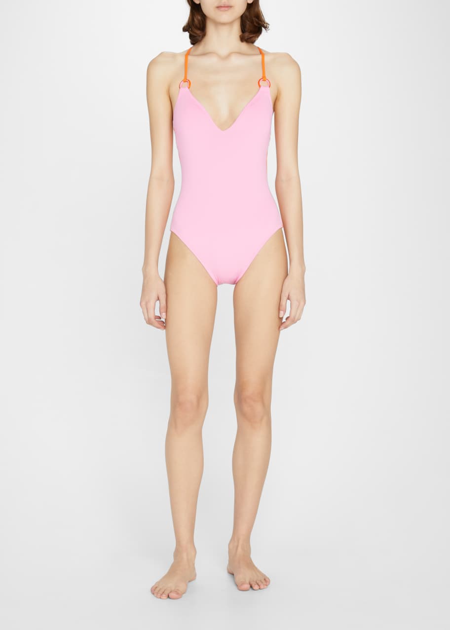 kate spade new york Plunging V-Neck Colorblock One-Piece Swimsuit