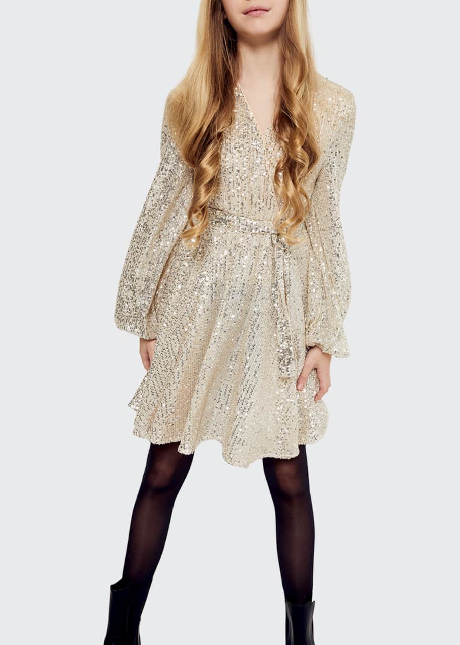 girls gold sequin dress Sequined Junior Bridesmaid Dresses,A-line Flower Girl Dress,JB00019 main image 1