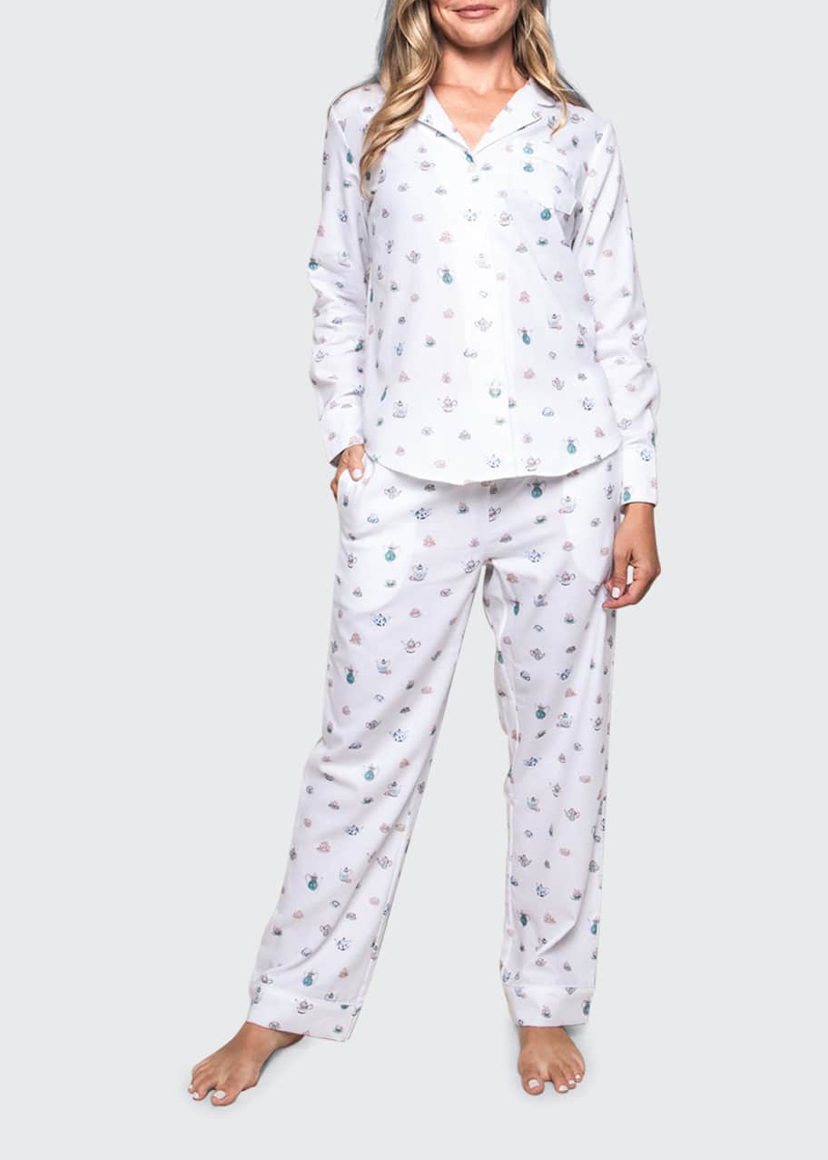 Petite Plume High Tea Cotton Long Pajama Set - Bergdorf Goodman