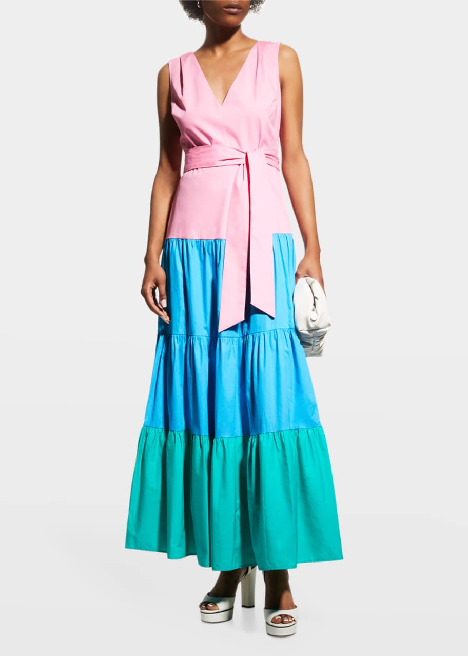 chinese dress ladies Color Block Halter Maxi Dress S/M