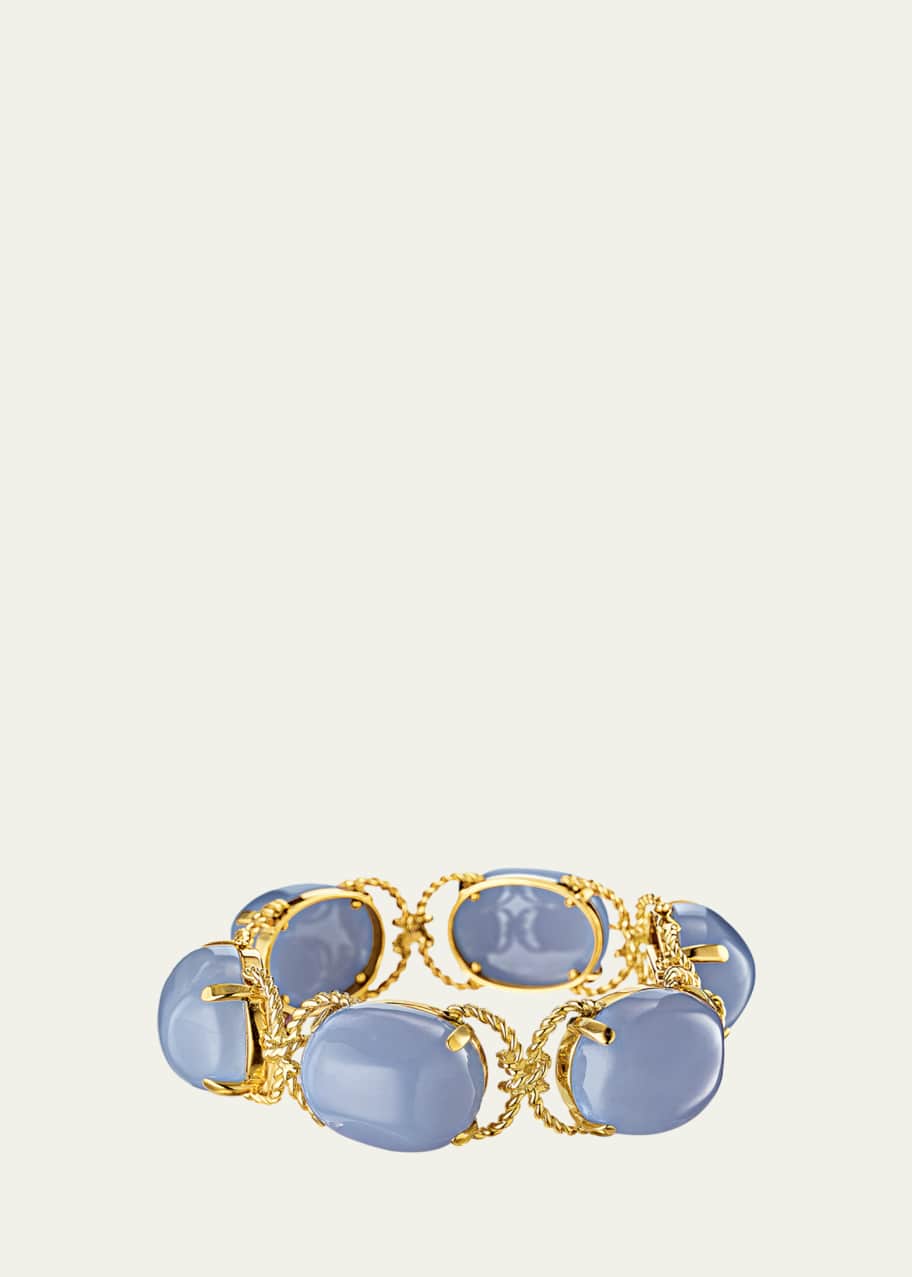Image 1 of 1: 18K Gold Rope and Blue Chalcedony Pebble Bracelet