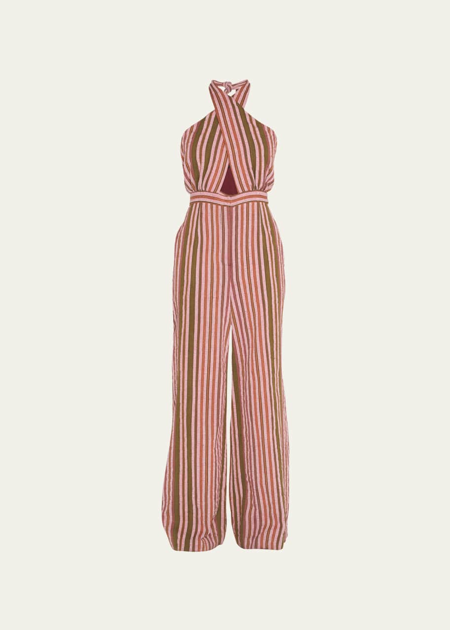 Stripe halter wide leg jumpsuit sales