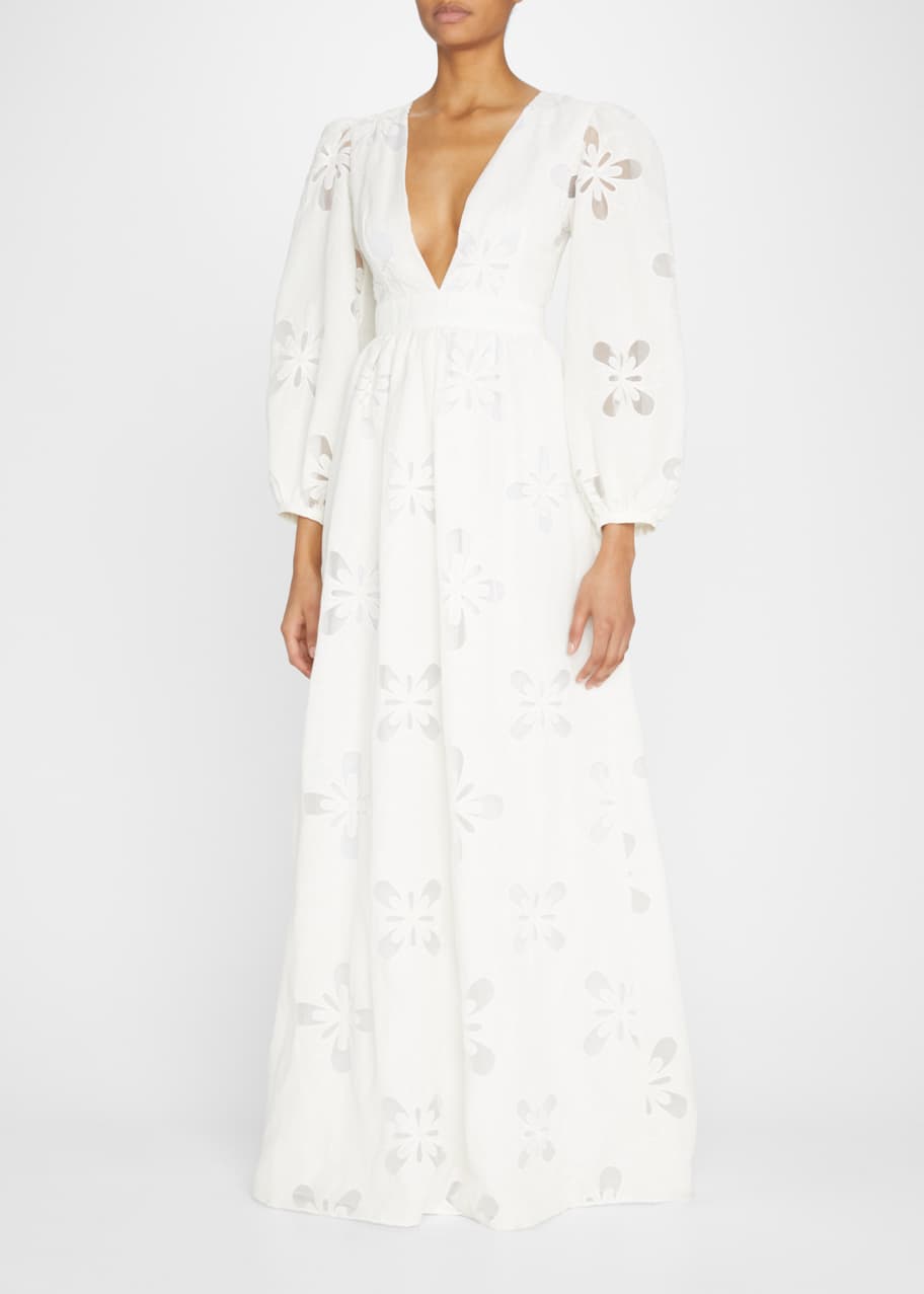 Markarian Dana Floral Cutout-Back Linen Gown - Bergdorf Goodman