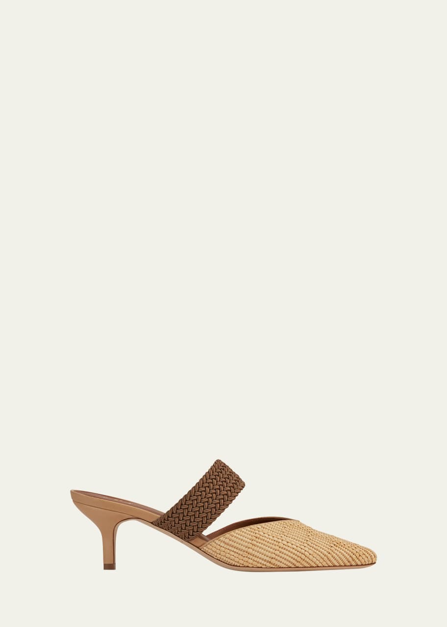 Malone Souliers Maisie Raffia Kitten Heel Mules Bergdorf Goodman
