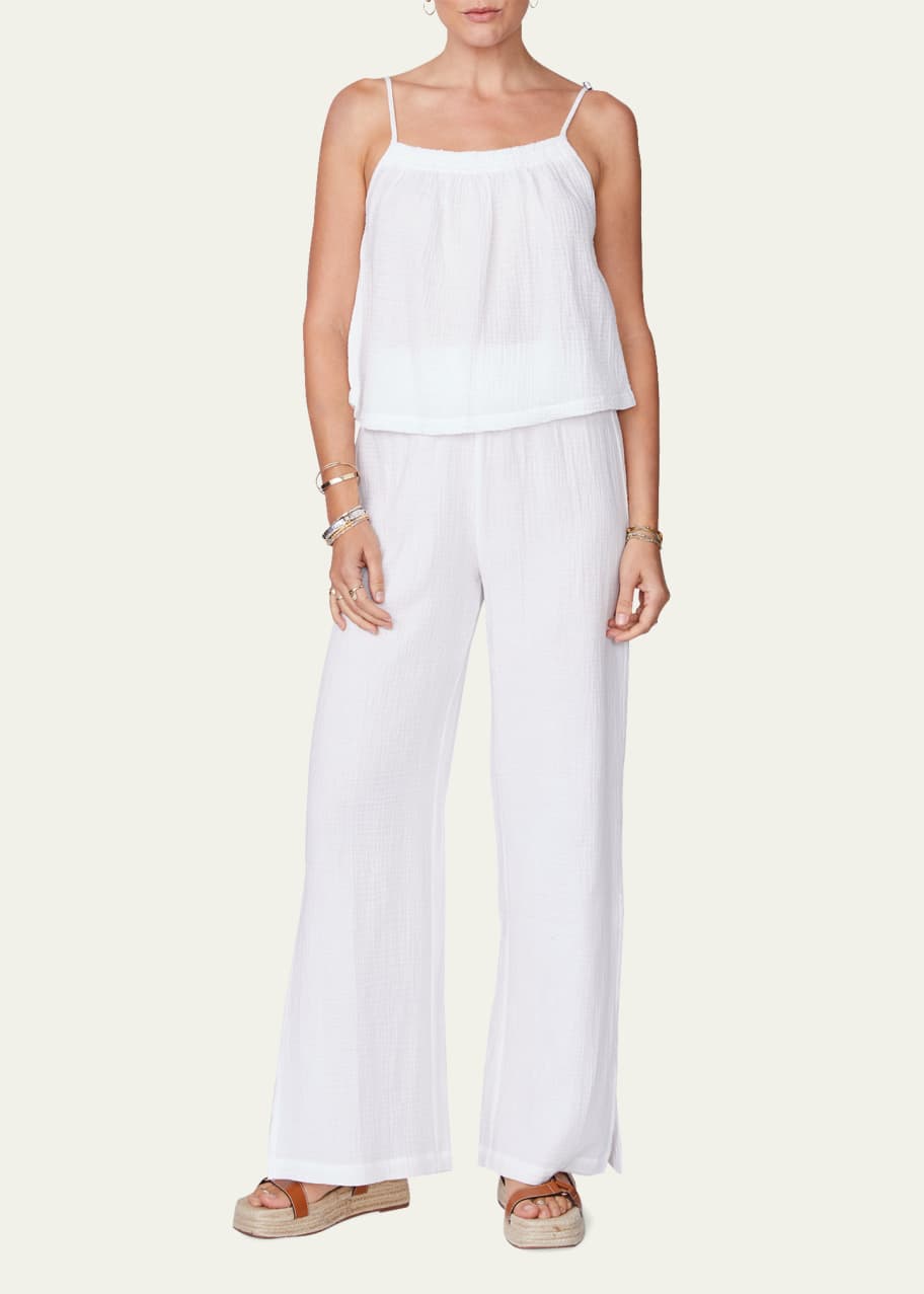 Monrow Gauze Smocked WideLeg Pants Bergdorf Goodman