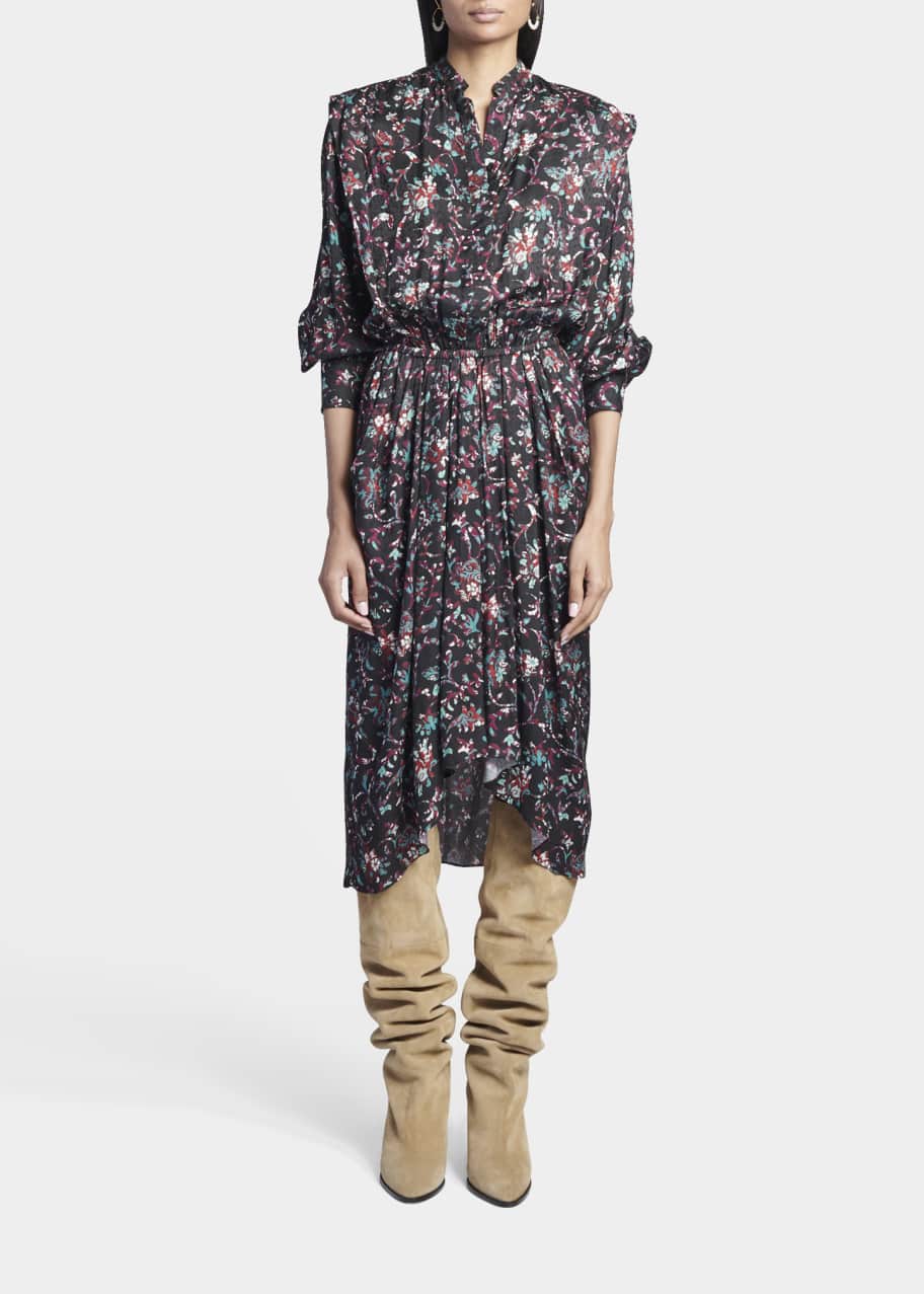 史上最も激安 Etoile Isabel Midi Long-Sleeve Pleated Floral Okleya Marant ワンピース
