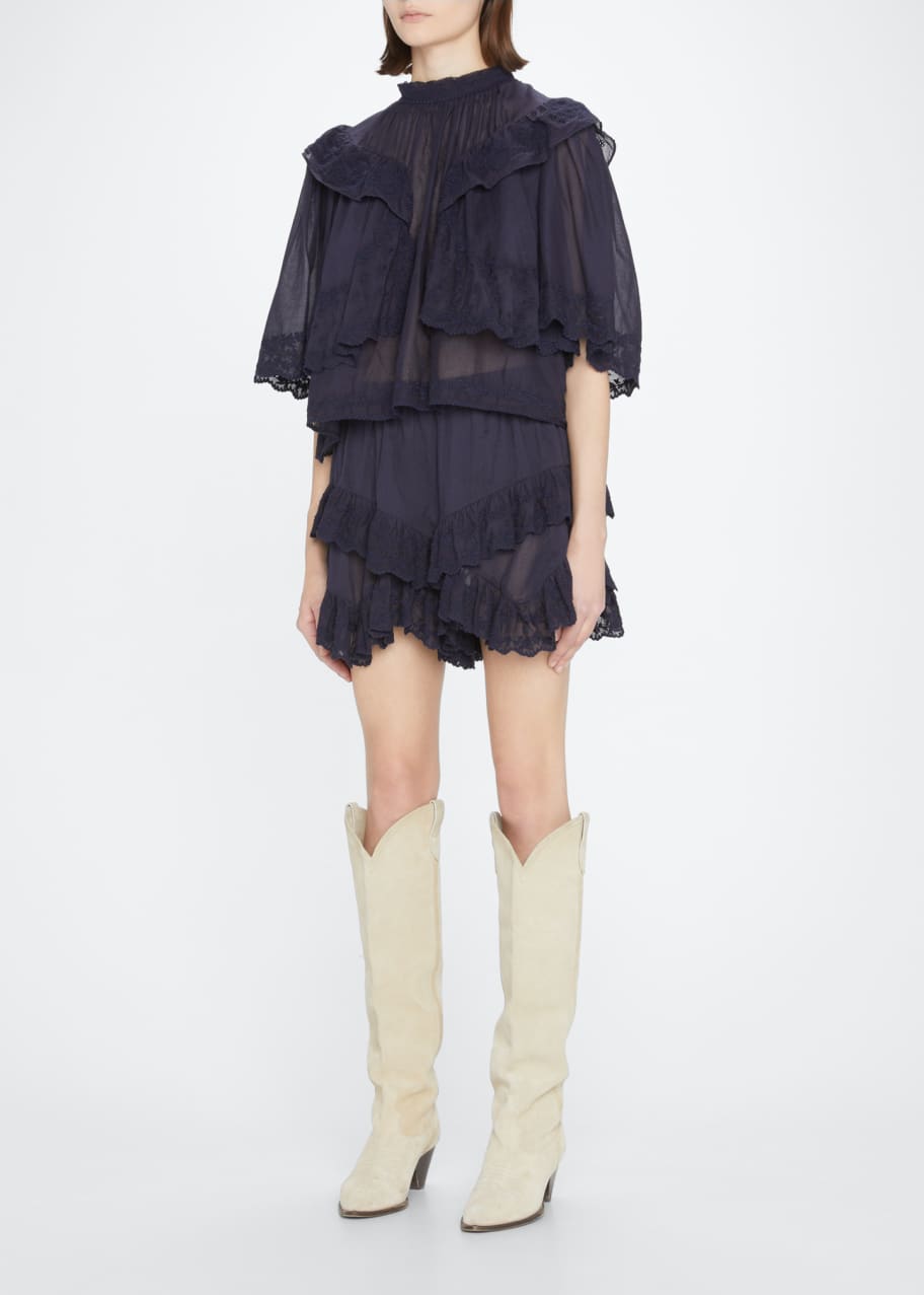 Etoile Isabel Marant Laeti Embroidered Cotton Ruffle Blouse