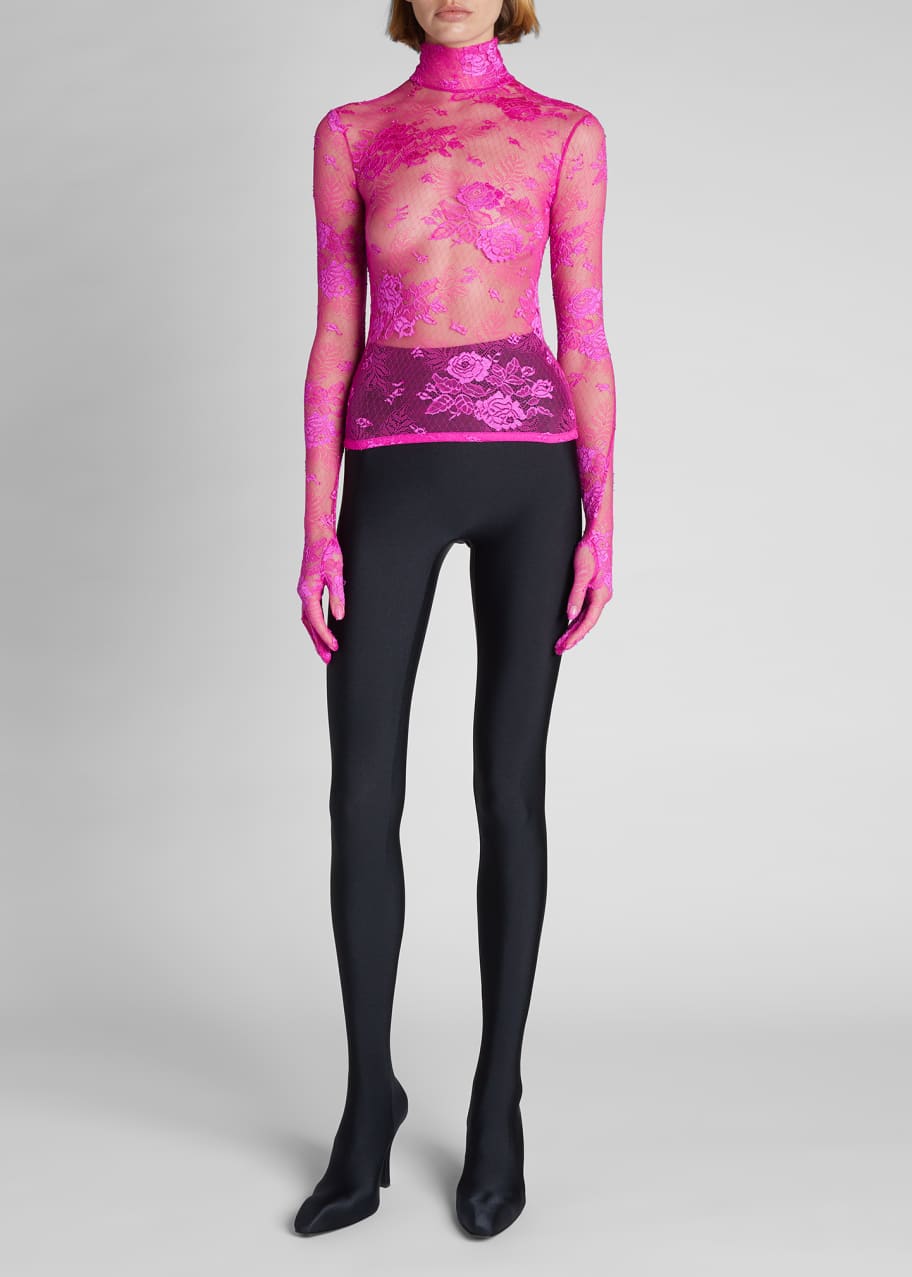 Glove Sleeve Turtleneck Lace Lingerie Top
