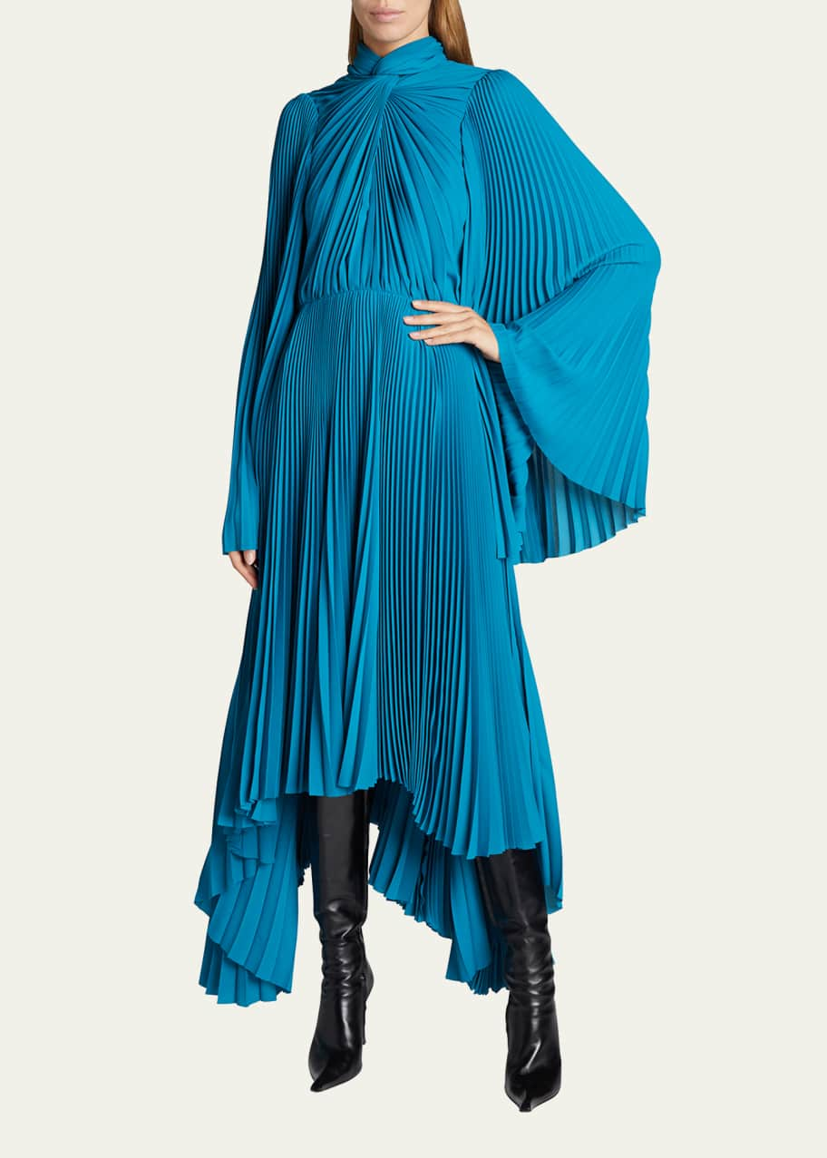 Balenciaga Twist Pleated Crepe Midi Dress - Bergdorf Goodman