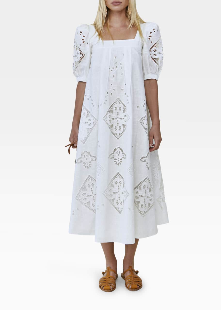 Hunter Bell NYC Waverly Square-Neck Cutwork Cotton Midi Dress